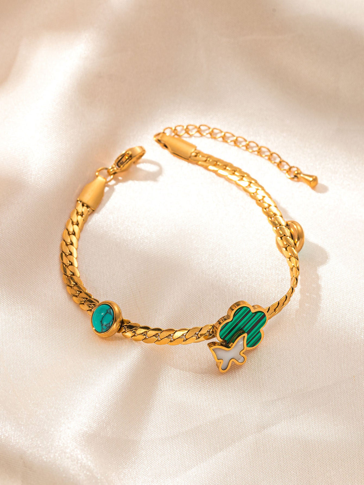 Women's Stainless Steel Inlaid Turquoise Cuban Butterfly Vintage Love Bracelets