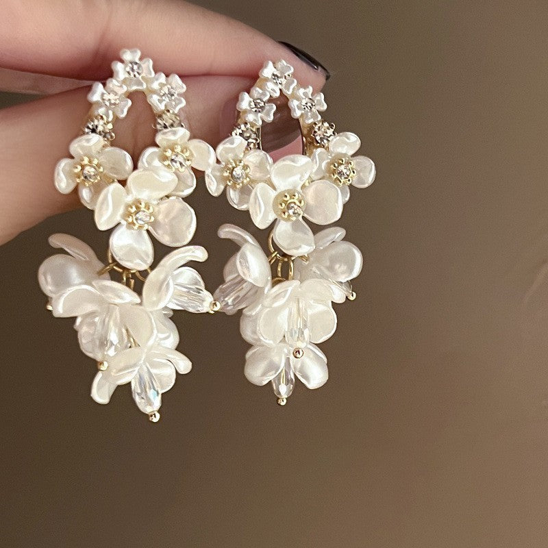 Needle High-grade Flower Tassel Pearl French Fashion Earrings