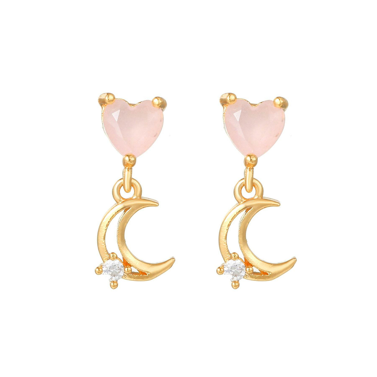 16 Pairs Pink Heart Stud Hoop Huggies Drop Earrings Set, 18K Gold Plated Stacking CZ & Pearl Designs, Planet Snowflake Moon Star | Cubic Zirconia