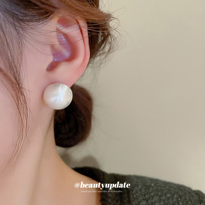 Needle Hemisphere Metal Light Luxury Brushed Design Sense Stud Earrings