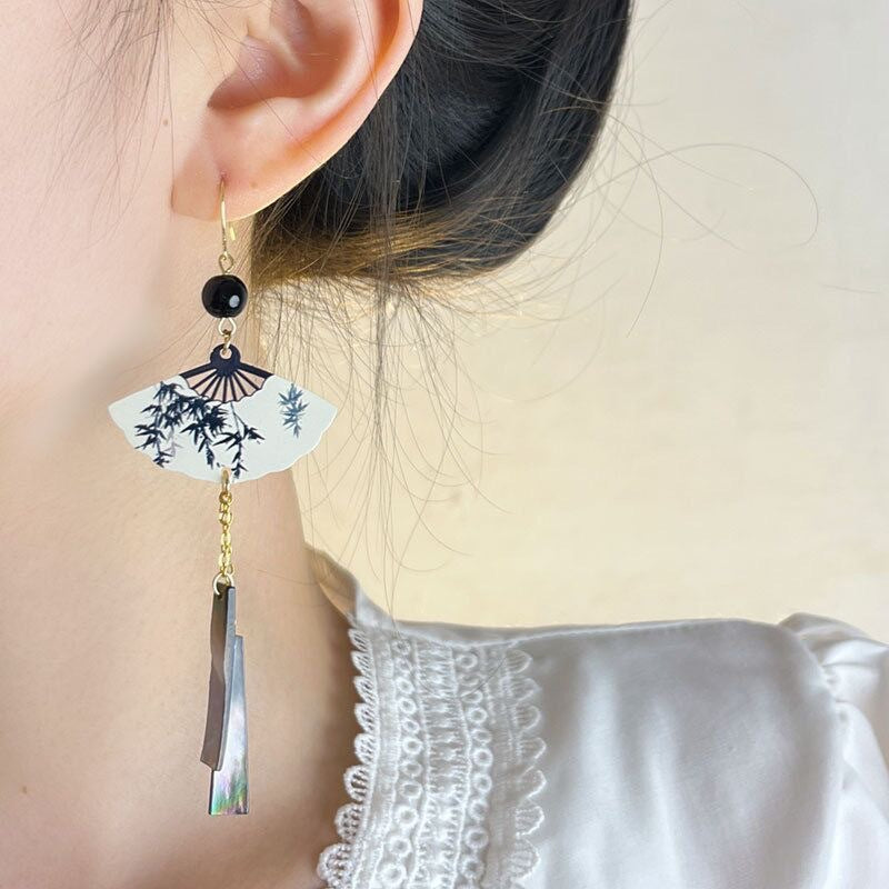 Retro National Fan-shaped Tassel Temperamental High Earrings