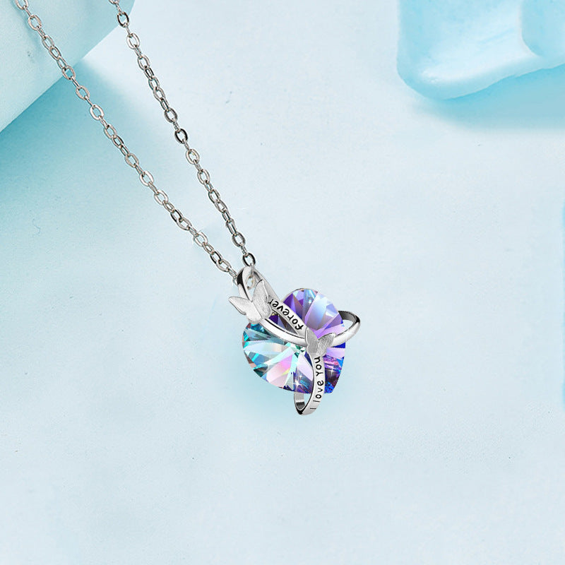 Temperament Lettering Butterfly Heart-shaped Crystal Valentine's Necklaces
