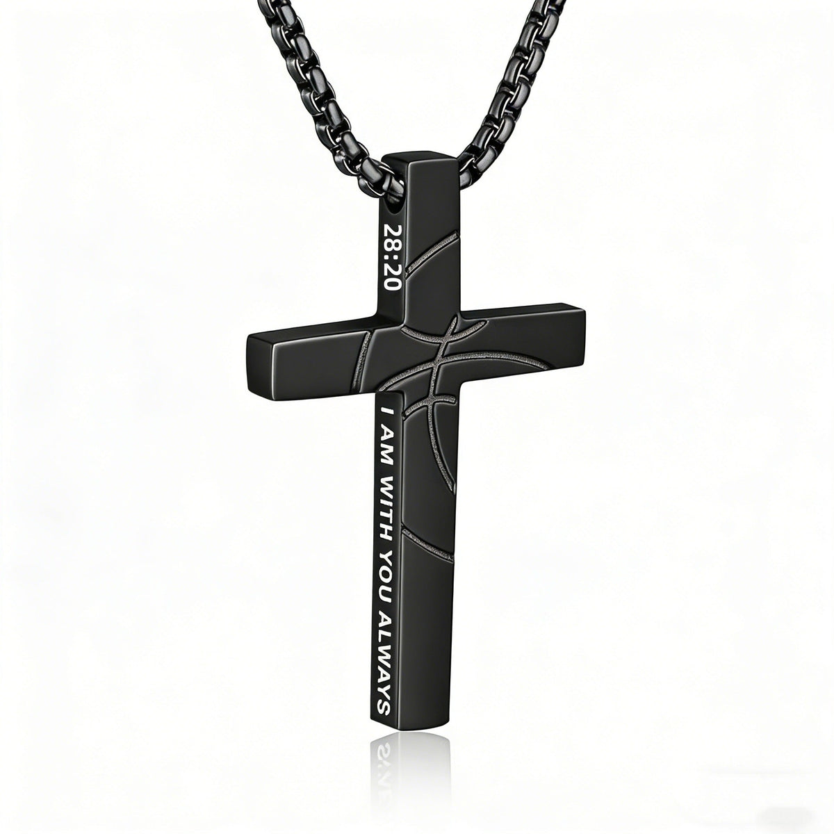 Men's Basketball Cross Double-sided Lettering Inspirational Scripture Personalized Necklace