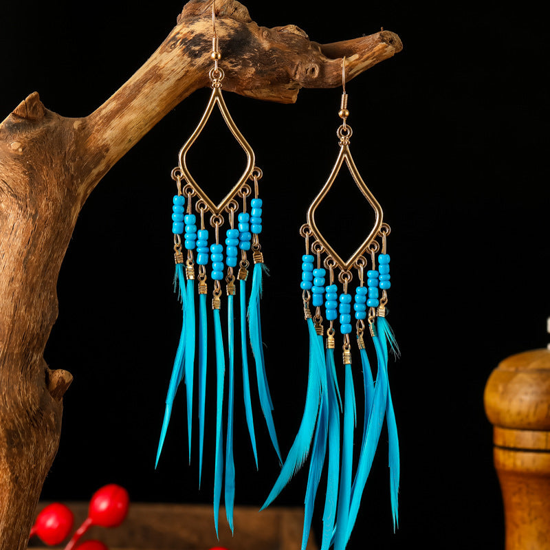 Women's Bohemian Ethnic Tassel Blue Ear Vintage Earrings