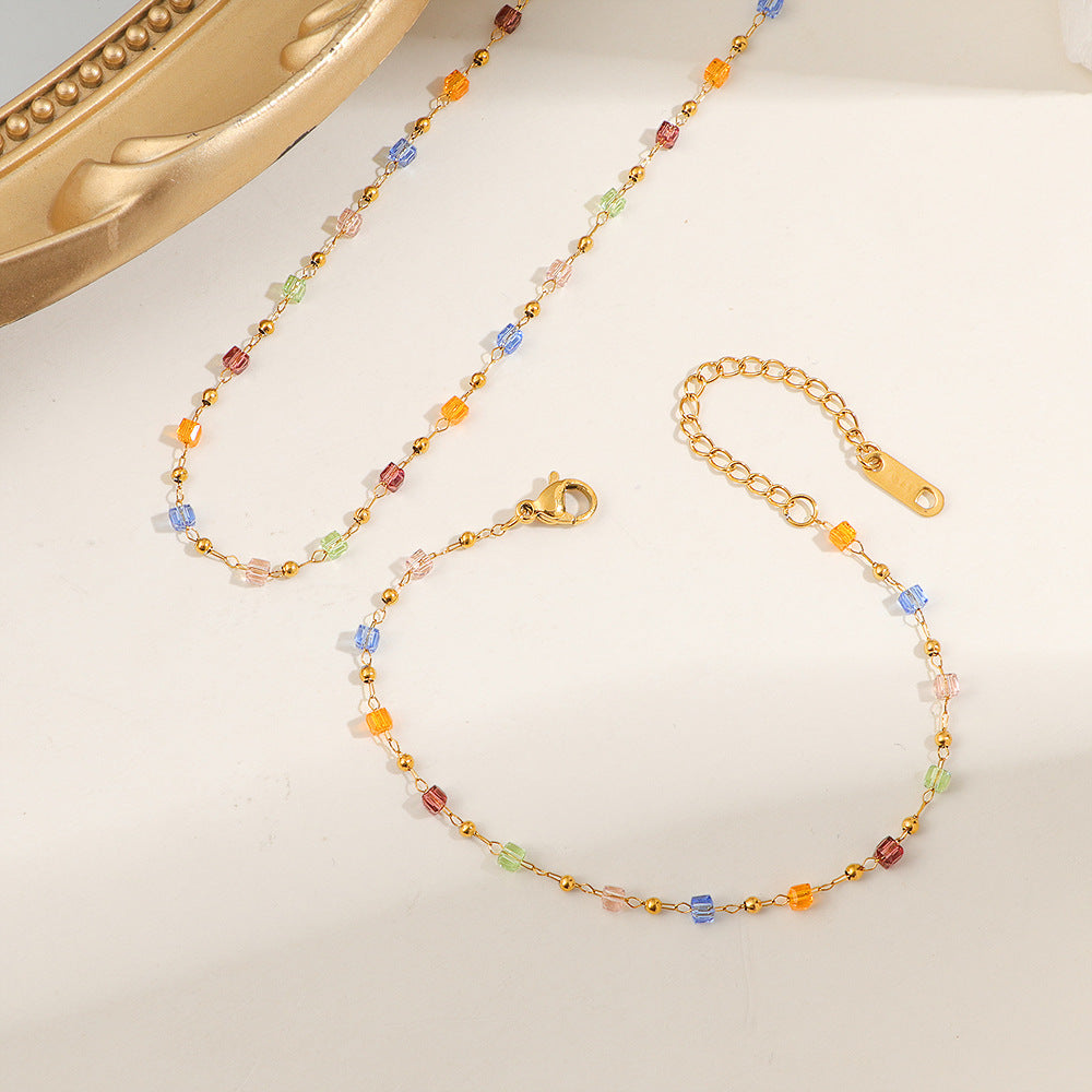 Women's Fashion Small Fresh Color Crystal String Beads Necklaces