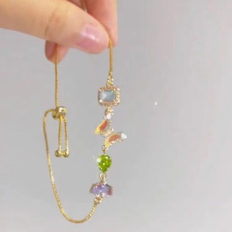 Color Zircon Female French Pink Adjustable Bracelets