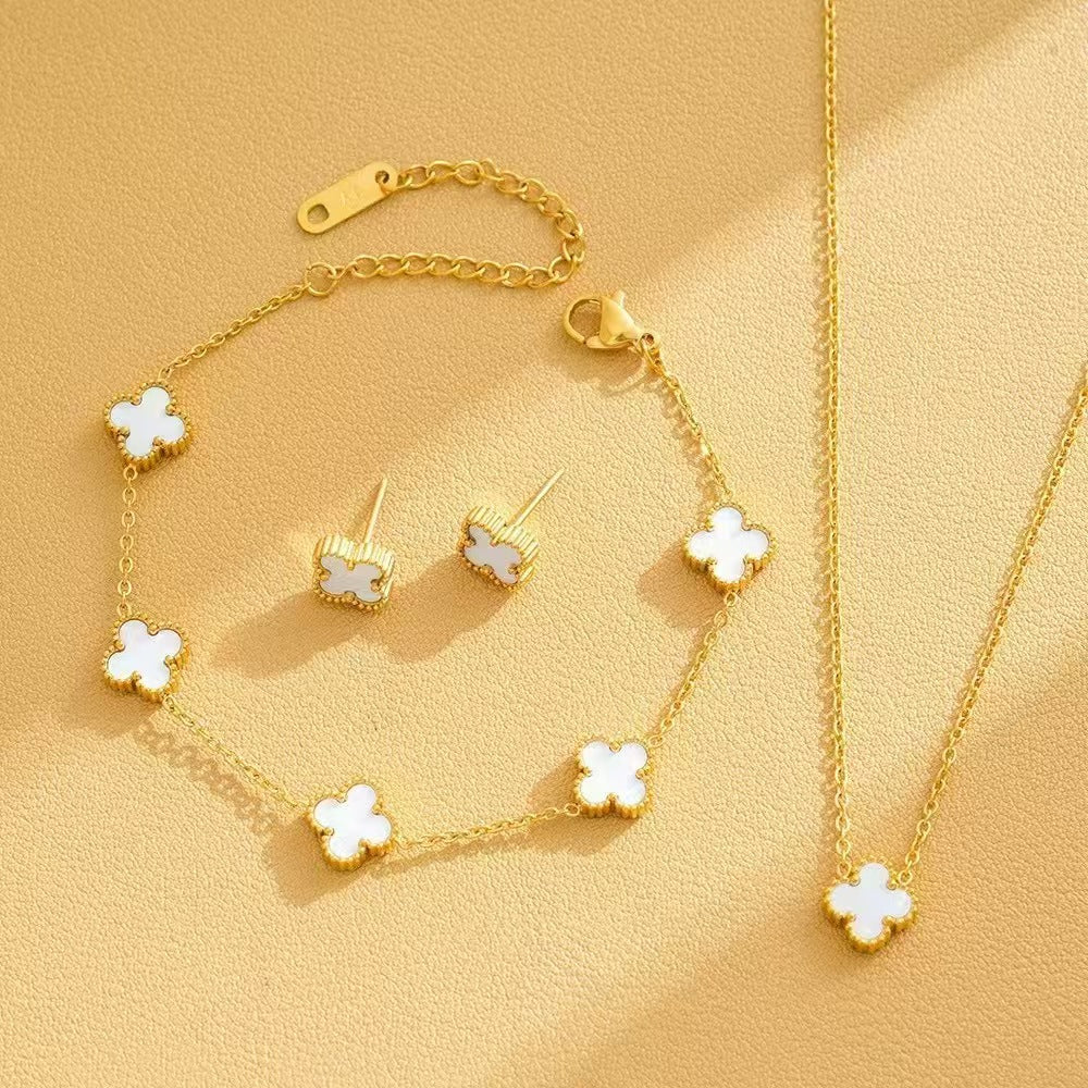 Women's Steel Double-sided Four-leaf Flower Fashion Temperament Entry Jewelry Set