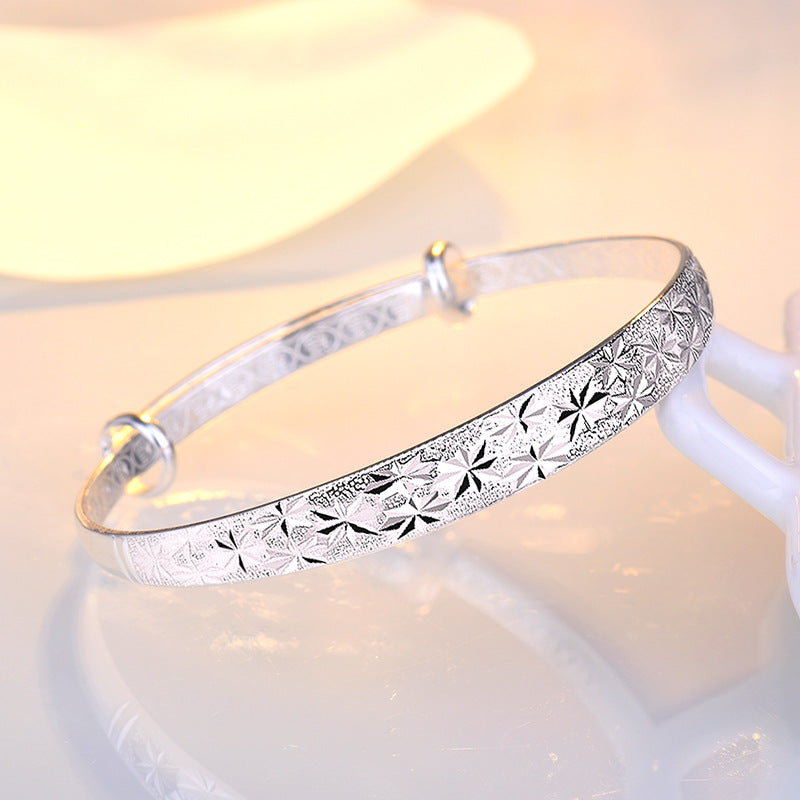 Women's Fashionable Simple Sier Wide Face For Personalized Opening Bracelet