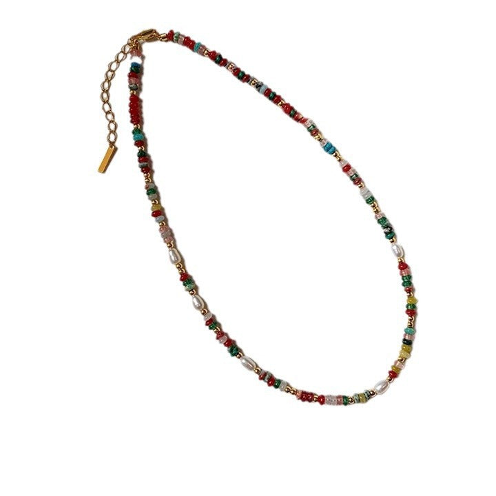 Women's Rice Grain Fresh Water Colorful Pearl Colored Glaze Necklaces