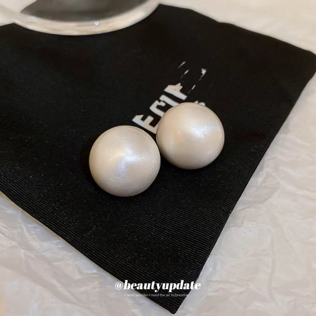 Needle Hemisphere Metal Light Luxury Brushed Design Sense Stud Earrings