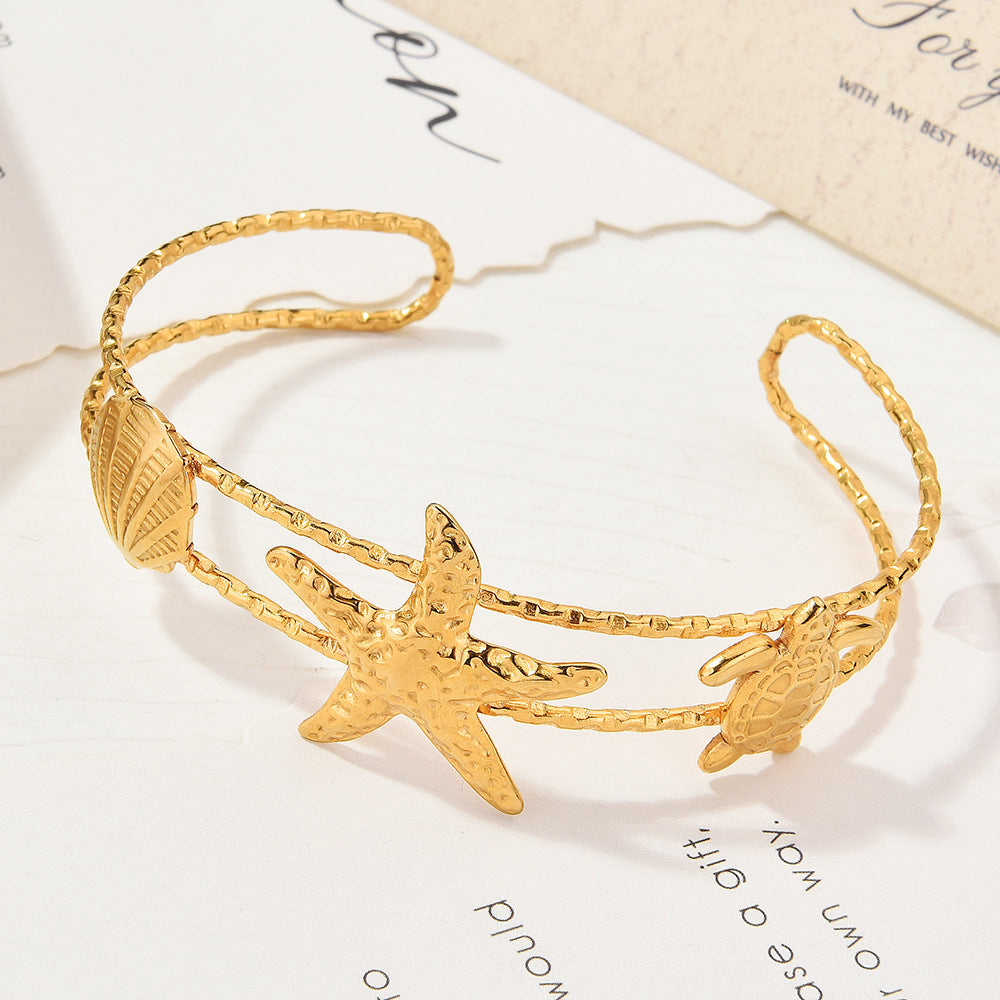 Women's Golden Ocean Wind Open-ended Sun Starfish Shell Mild Luxury Bracelet