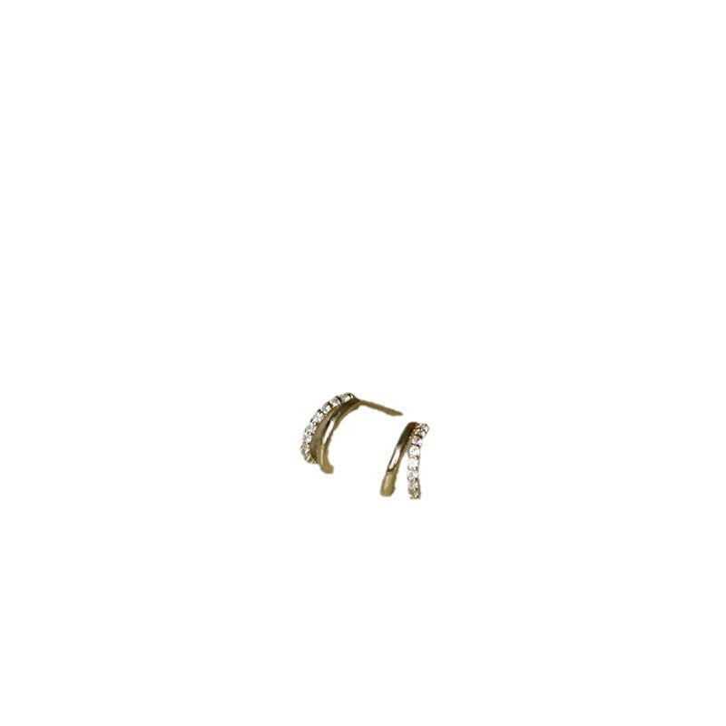 Women's Sier Gold-plated Inlaid Zircon Double Row Fresh Stud Earrings