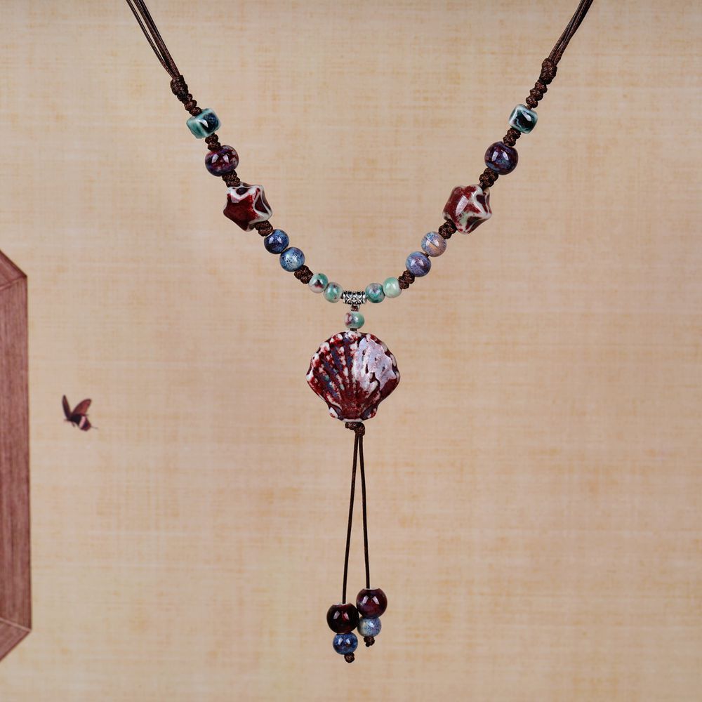 Women's Retro Ethnic Style Ceramic Butterfly Bell Fashionable Necklace