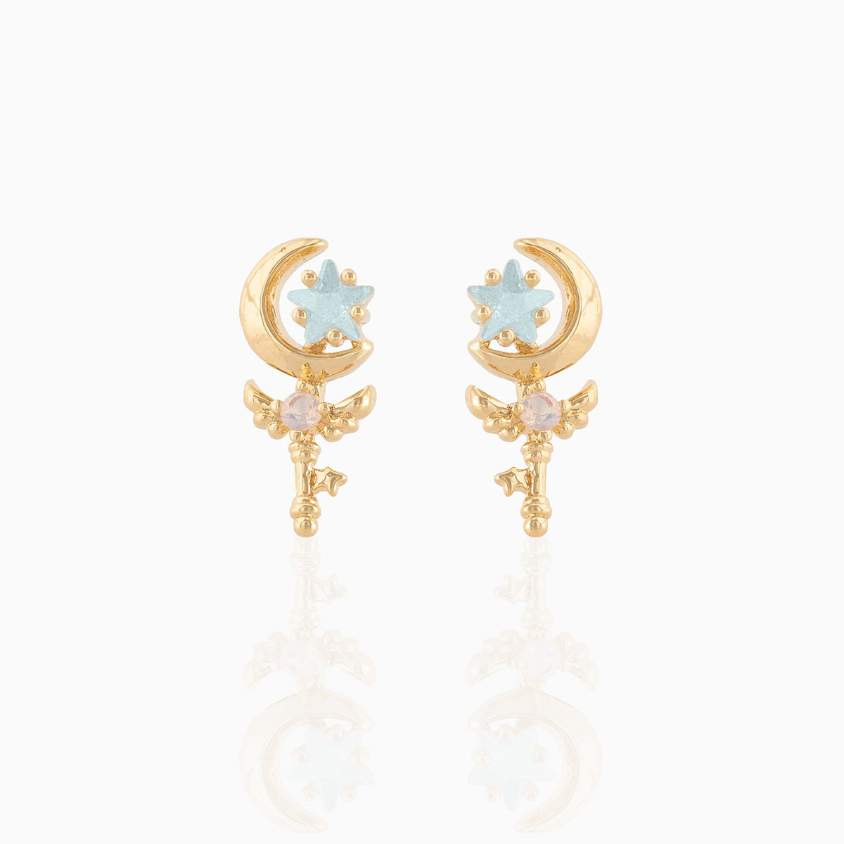 Classic Style Real Gold Star Moon Earrings