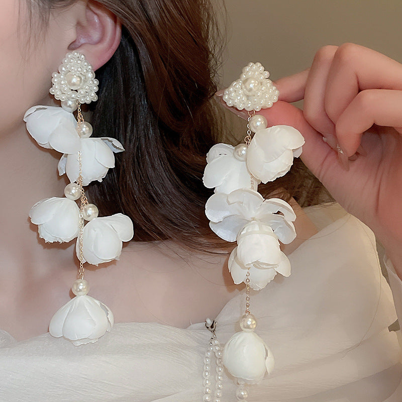 Needle High-grade Flower Tassel Pearl French Fashion Earrings