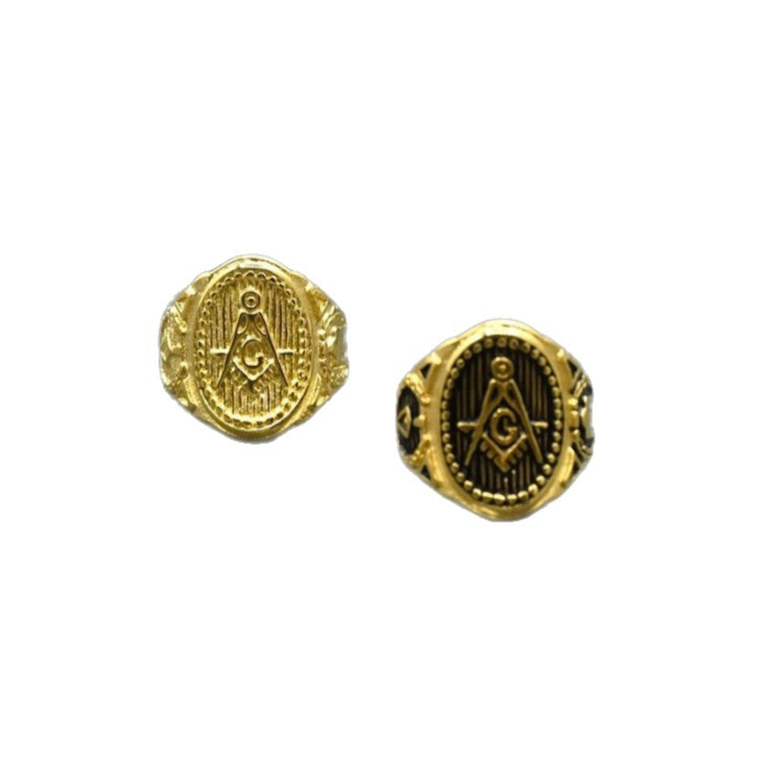 Men's Personality Fashion Trend Vintage Masonic Stainless Ring