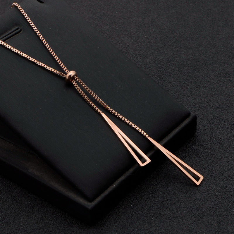 Quality Rose Gold Triangle Tassel Pull-out Titanium Steel Clavicle Chain Necklace