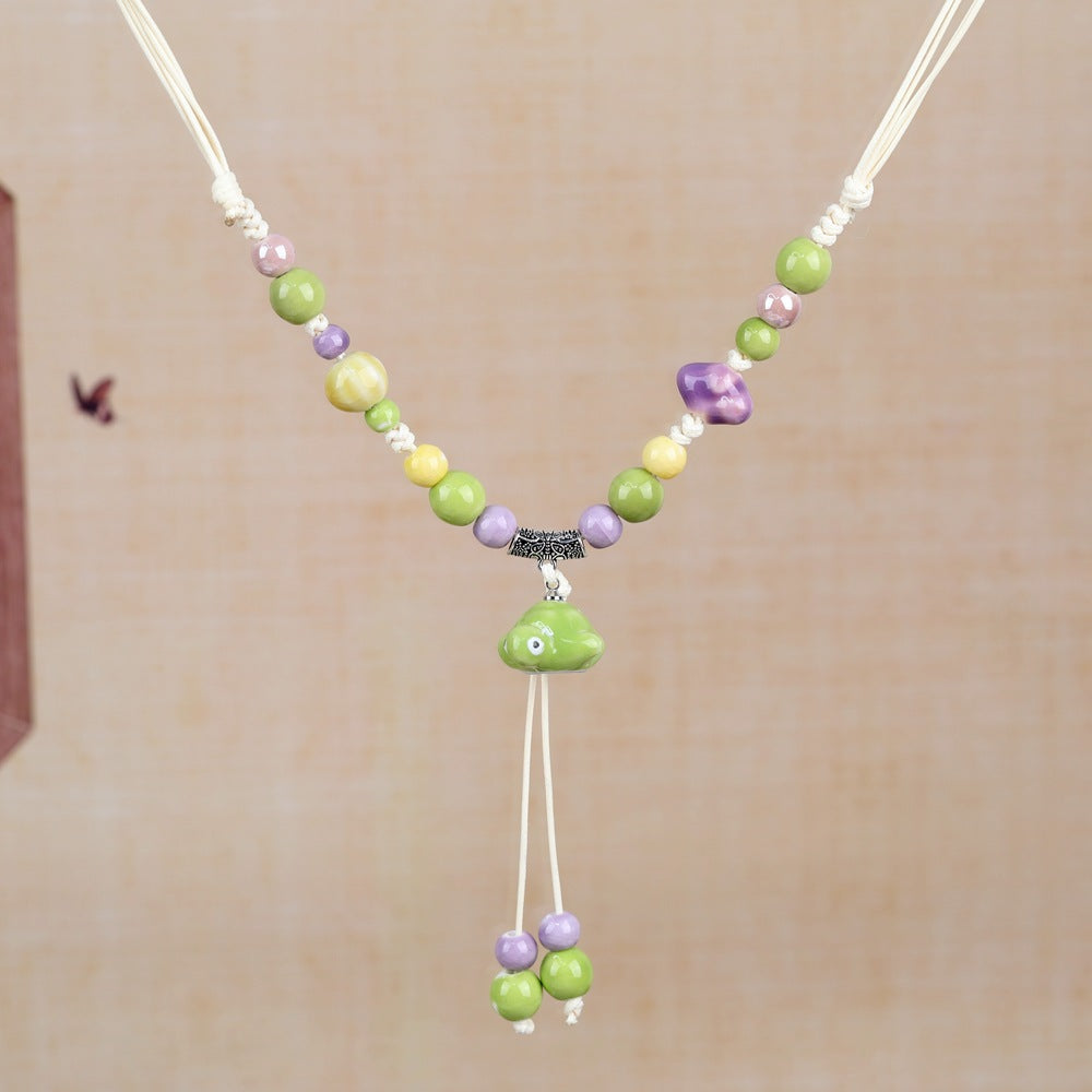 Women's Retro Ethnic Style Ceramic Butterfly Bell Fashionable Necklace