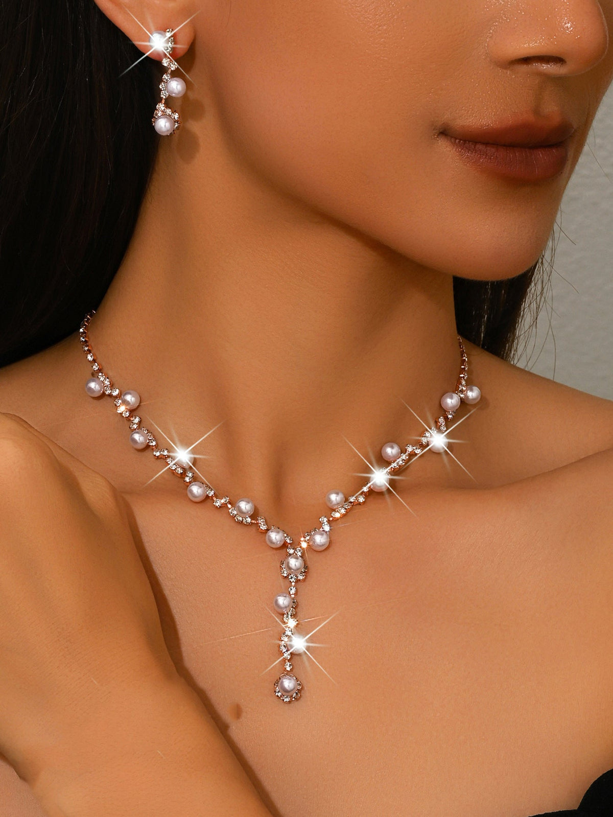 Bridal Popular Sunflower Rhinestone Pearl Three-piece Necklaces