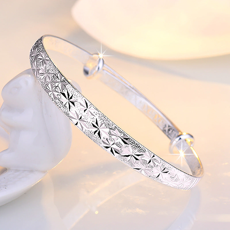 Women's Fashionable Simple Sier Wide Face For Personalized Opening Bracelet