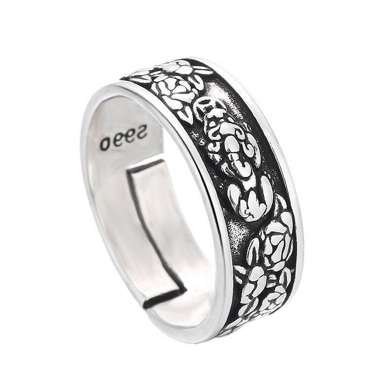 Men's Vintage Thai Sier Money Drawing Pi Lucky Rose Rings
