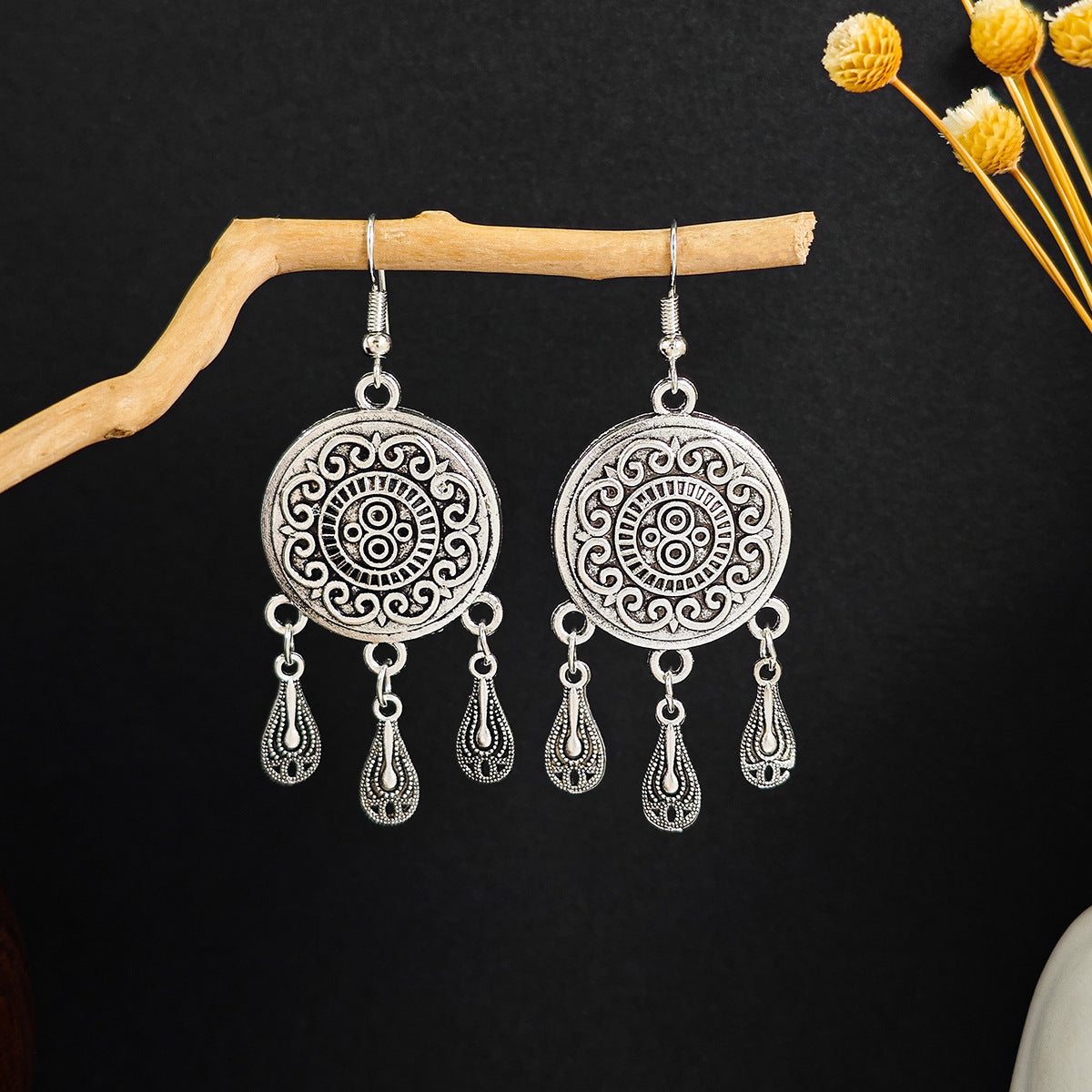 Bohemian Ethnic Style Geometric Water Drop Retro Tourist Attractions Long Earrings