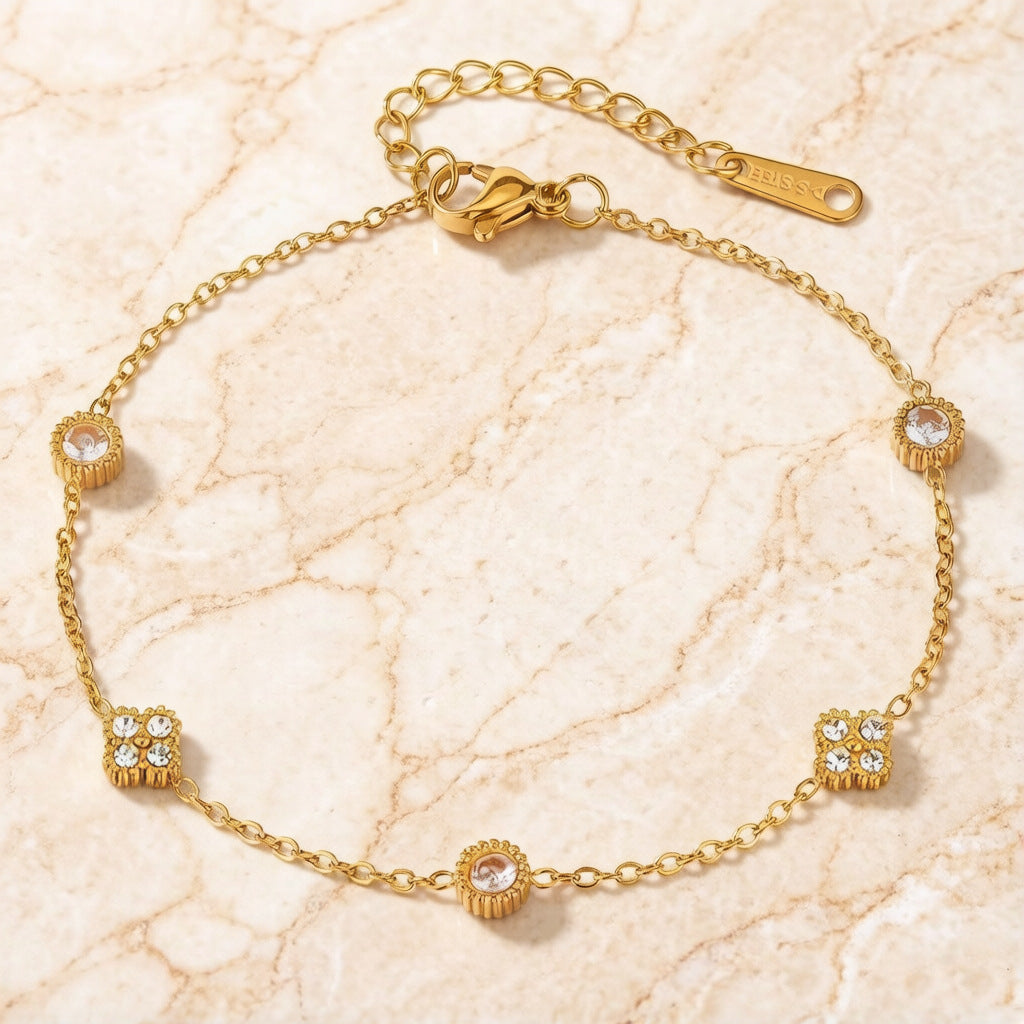 Women's Small Flower Zircon Stainless Steel Simple Bracelet