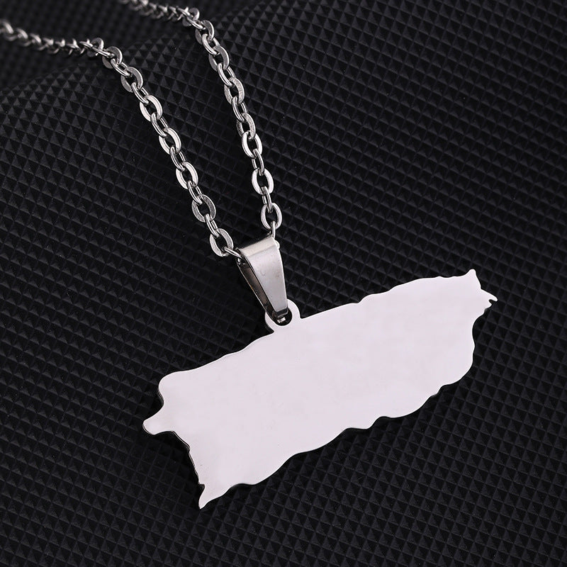 Women's & Men's Stainless Steel Drop Oil Puerto Rico Necklaces