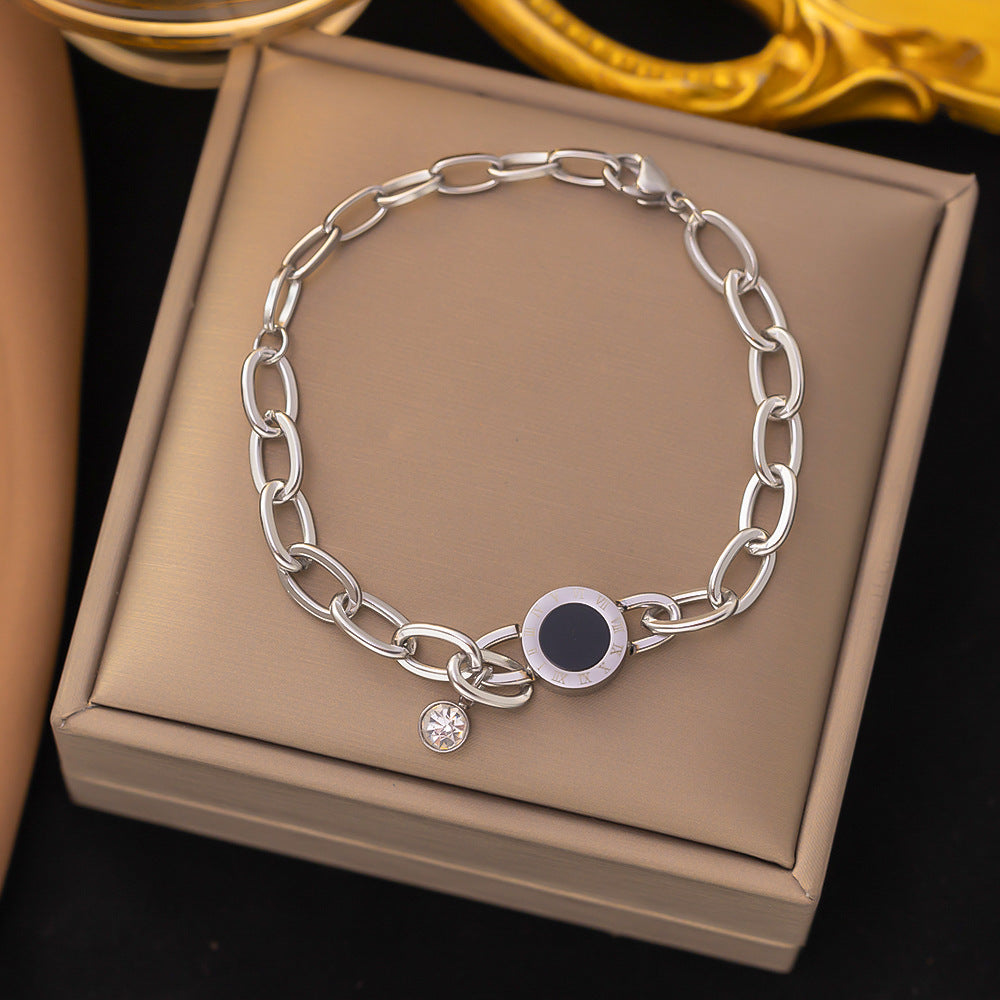 White Female Titanium Steel Roman Numerals Adjustable Bracelet