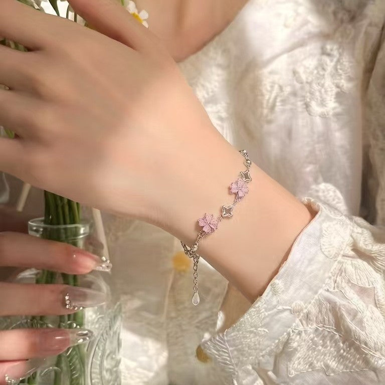 Lucky Four-leaf Clover Female Pink Sweet Light Luxury Bracelet