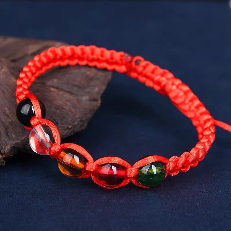 Braided Red Artificial Crystal Five Elements Lucky Beads Bracelet