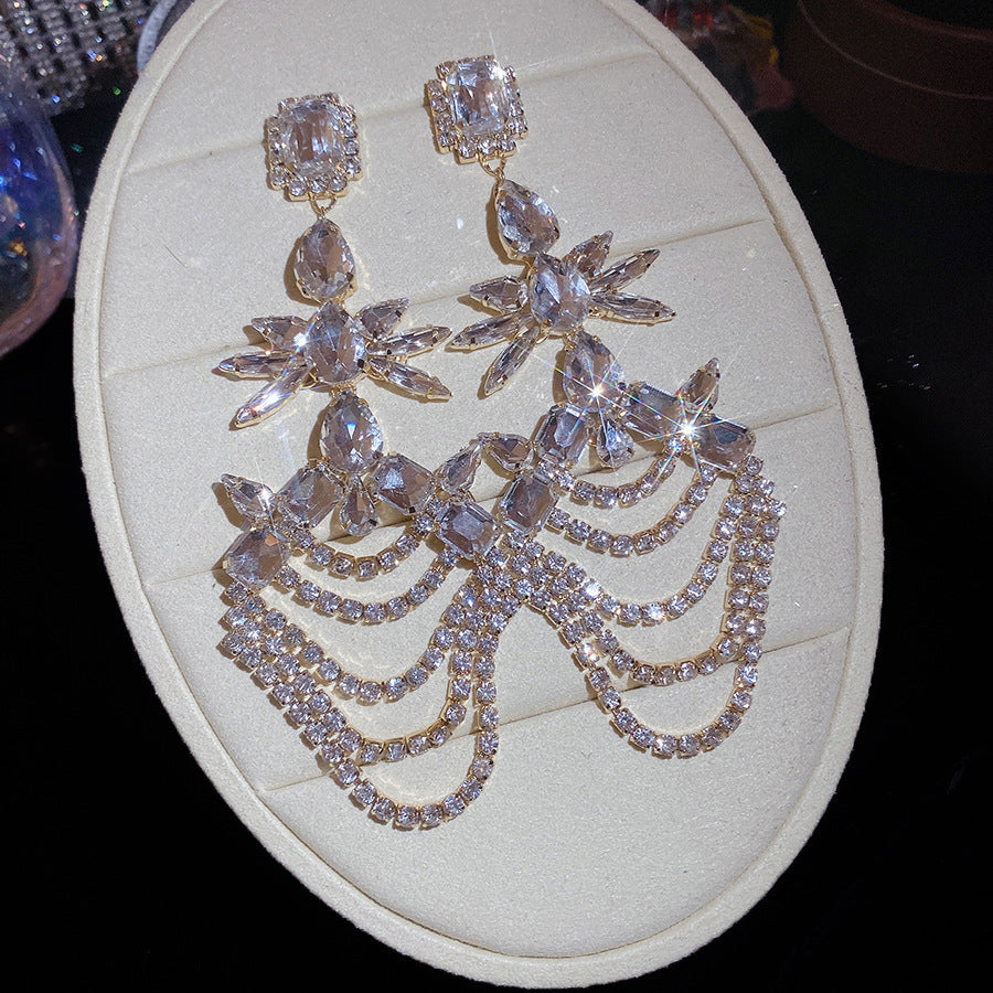 Sier Needle Zircon With Diamond Cross Personality Fashion Refined Grace Earrings