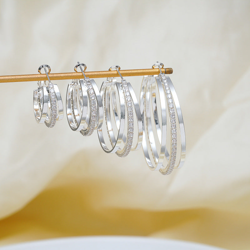 Retro Large Hoop Shaped Diamond French Temperament Affordable Luxury Earrings