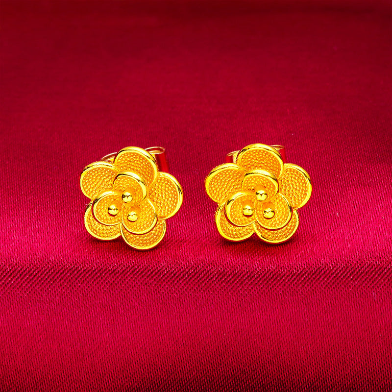 Women's Vietnam Placer Gold Fashion Sand Flower Eardrops Decorative Earrings