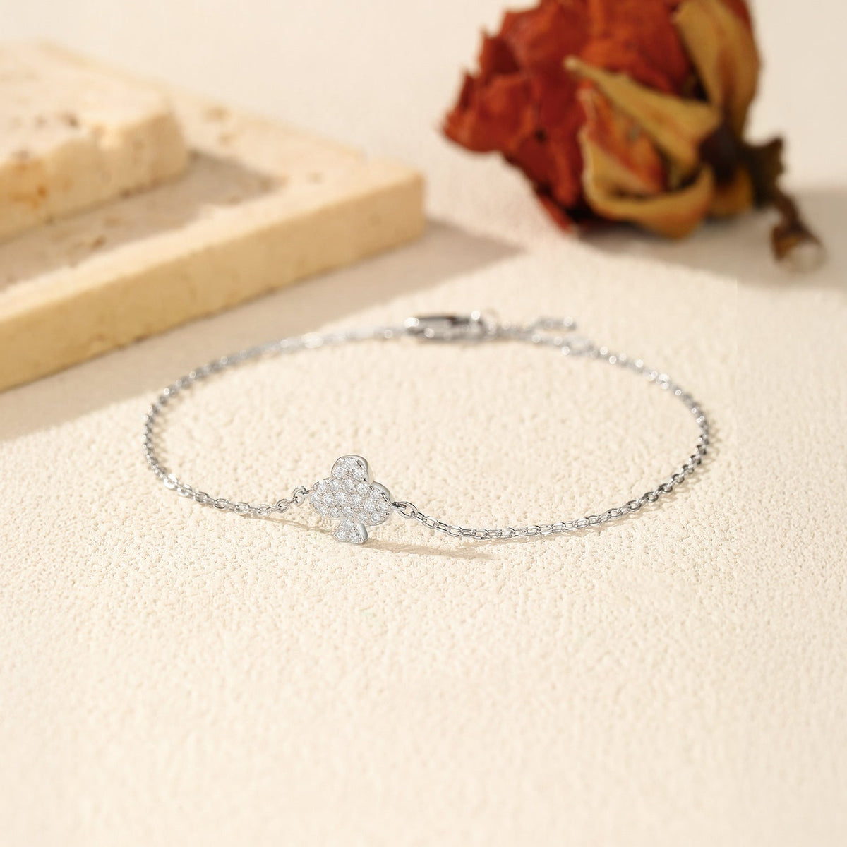 Floral-Inspired Sterling Silver Bracelet with D-Color VVS1 Moissanite Accents for Women
