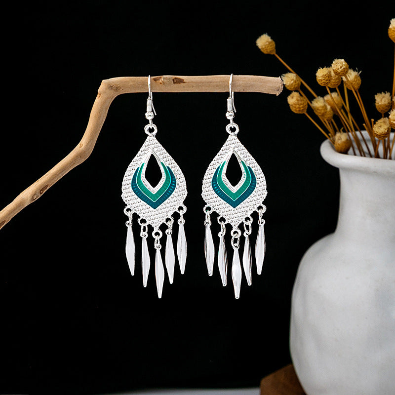 Colorful Long Feather Tassel Scenic Spot Earrings