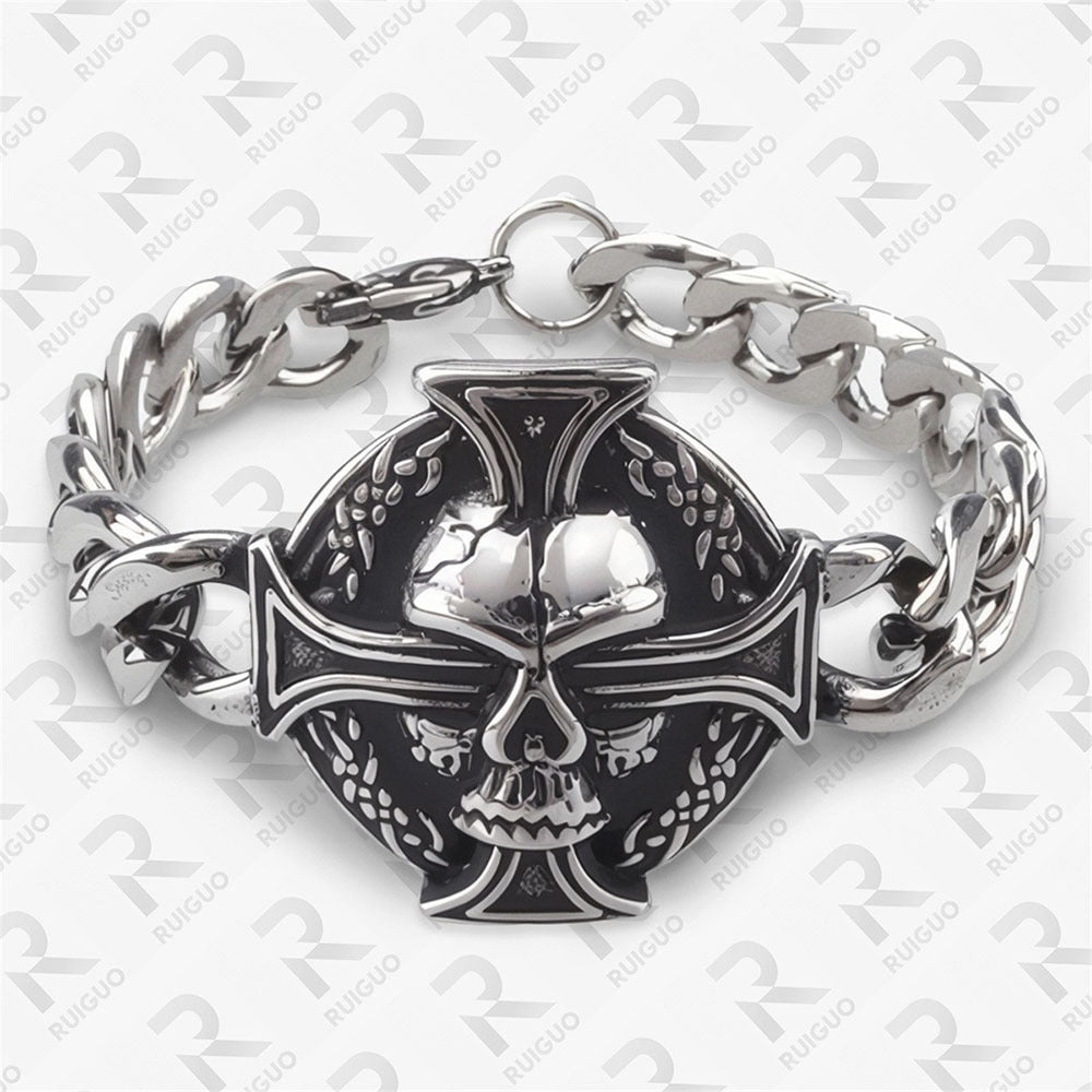Men's Manly Cross Stainless Steel Skull Halloween Bracelet