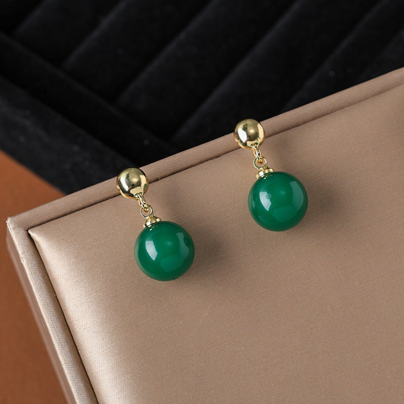 Women's Chinese Style Green Imitation Chalcedony Light Luxury High-grade Simple Temperamental Ear Clip