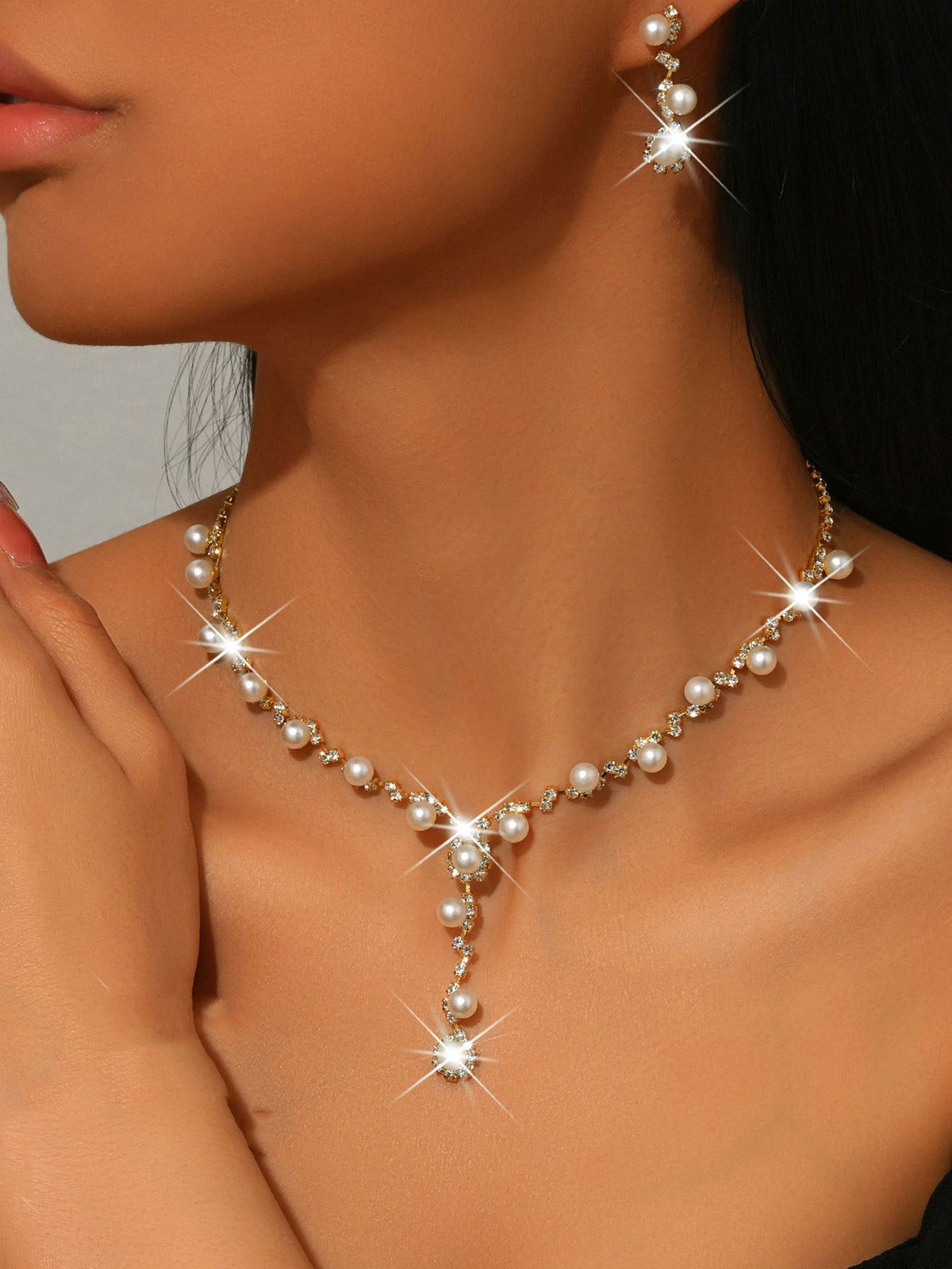 Bridal Popular Sunflower Rhinestone Pearl Three-piece Necklaces