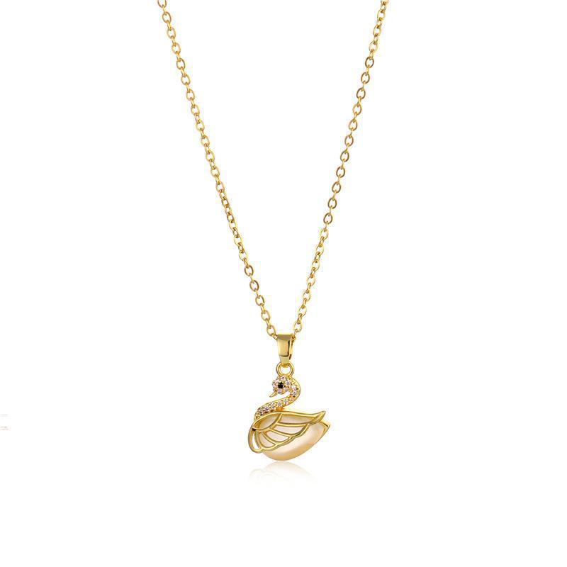 Inlaid Zircon Swan Titanium Steel Female Summer Necklace