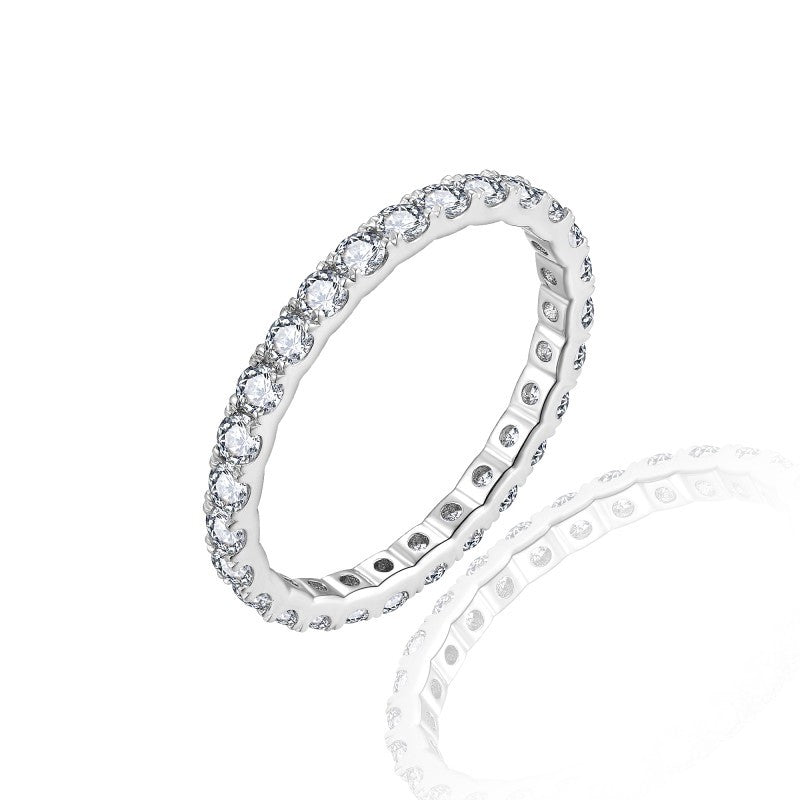 Stackable D-Color VVS1 Moissanite Circle Engagement Ring – 2mm Thin Gold-Plated Sterling Silver Band for Women