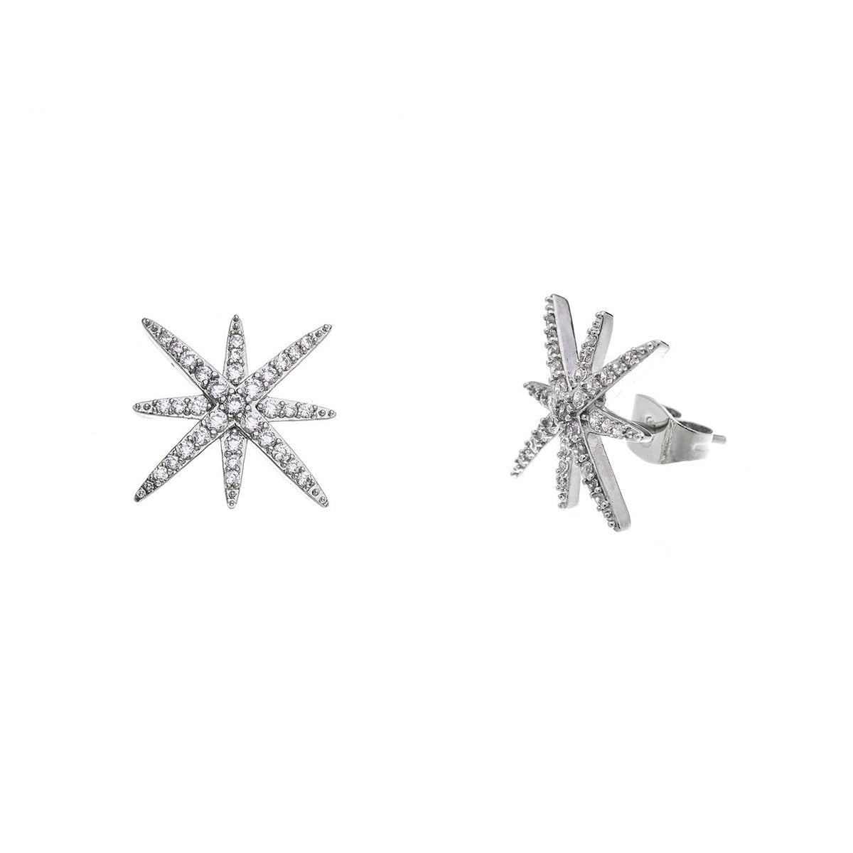 Women's Sier Needle Micro Inlaid Zircon Copper Snowflake For Temperament Wild Earrings