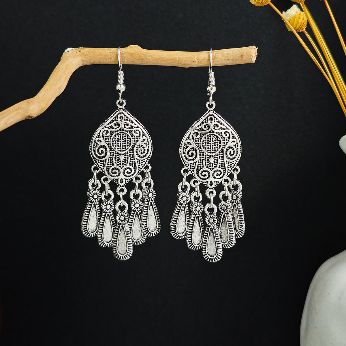 Bohemian Ethnic Style Geometric Water Drop Retro Tourist Attractions Long Earrings