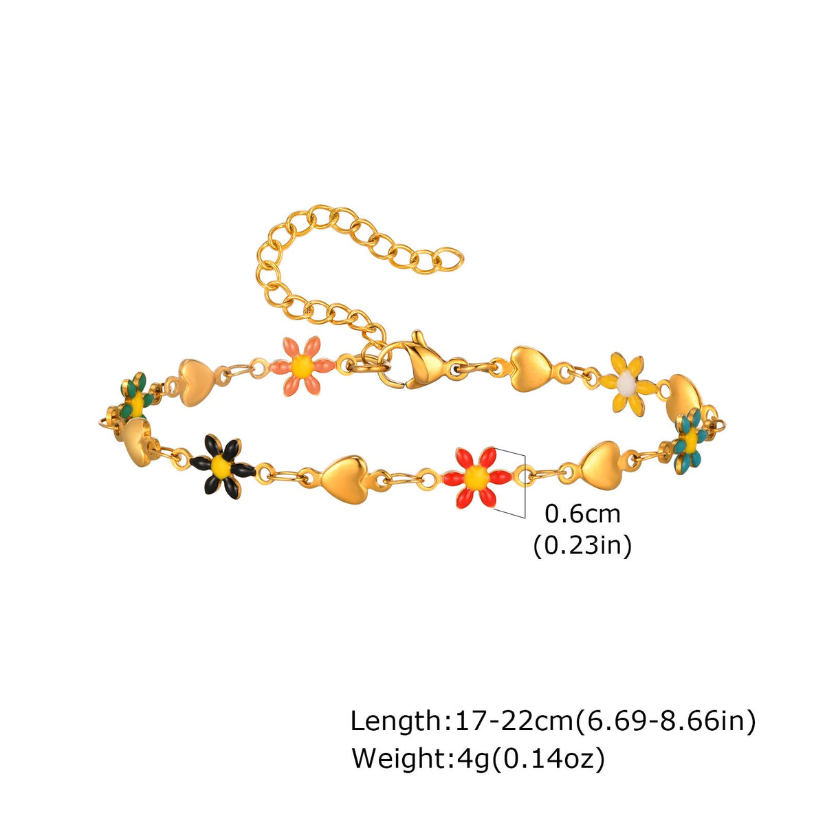 Women's Stainless Steel Drop White Oil Heart-shaped Flower Cherry Color Bracelet