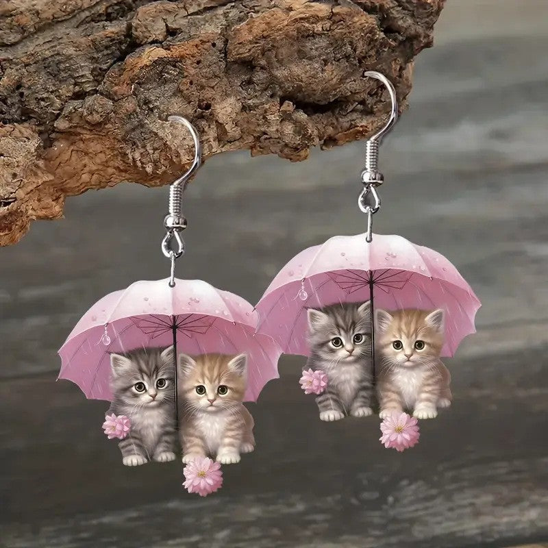 Pair Of Thanksgiving Acrylic Romantic Pink Umbrella Flower Earrings