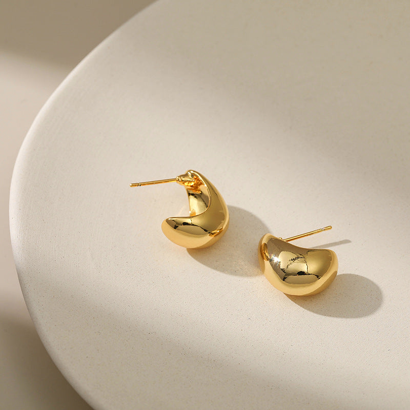 Shaped Pea Copper Gold-plated French Style Petite Earrings