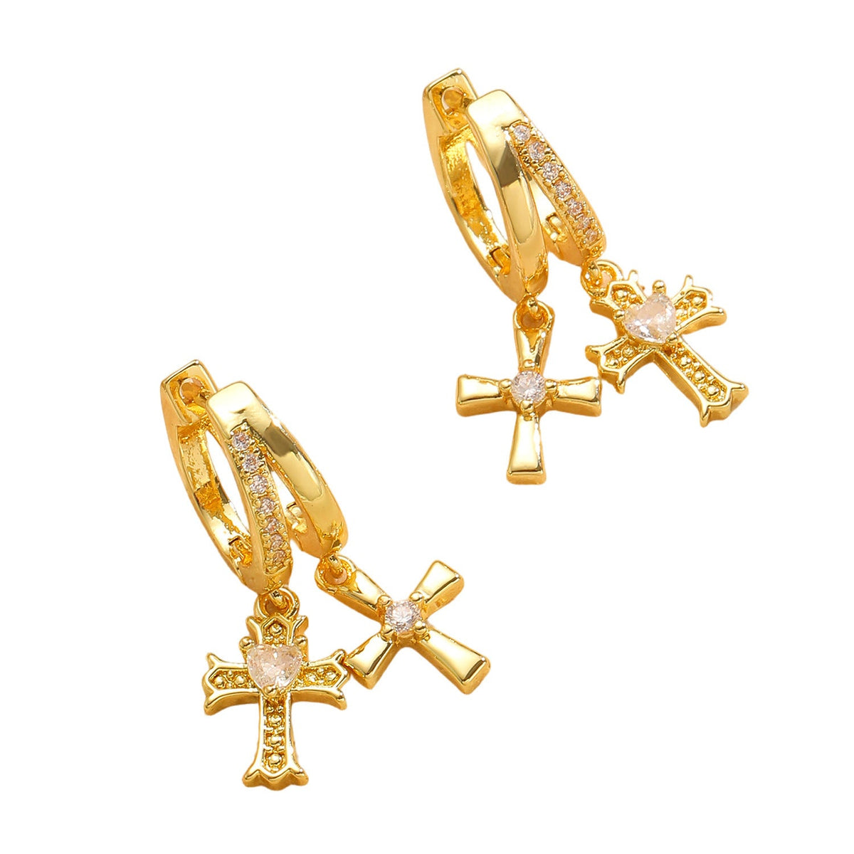 Women's Super Flash Zircon Double Cross Eardrop Light Luxury High-grade Temperament Earrings