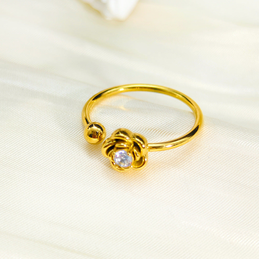 Women's Steel Korean Style Simple Light Luxury Rose Diamond Graceful Flower Ring