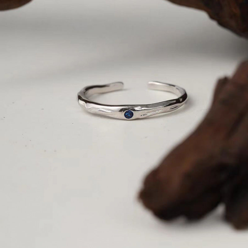 Women's Blue Zircon Irregular Korean Style Simple Design High-grade Texture Rings