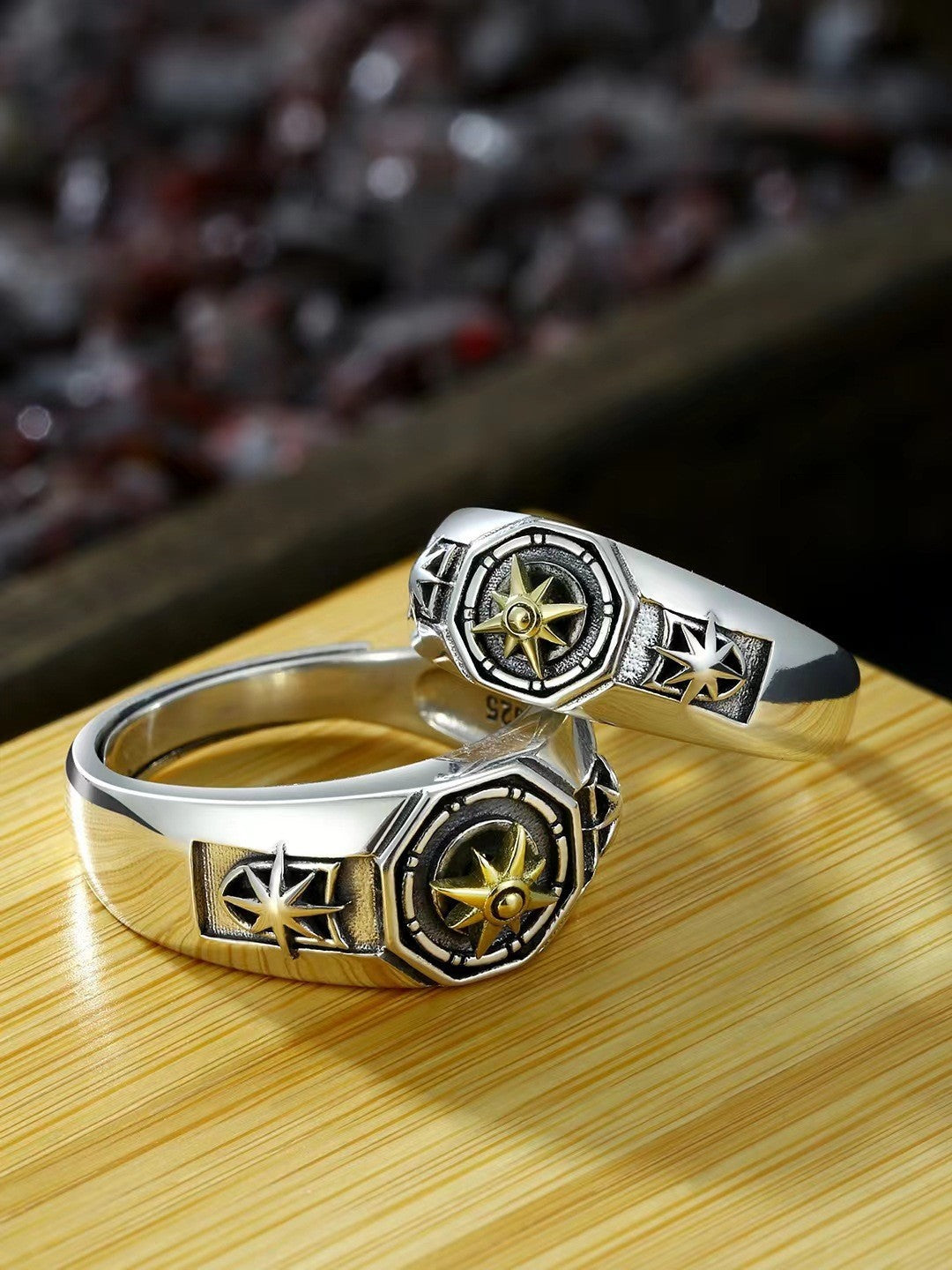 Women's & Men's Retro Sier Trendy Steel Black Peach Playing Card Personality Ring